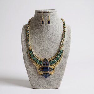Multi blue And Gold Aztec look Necklace Earring Set